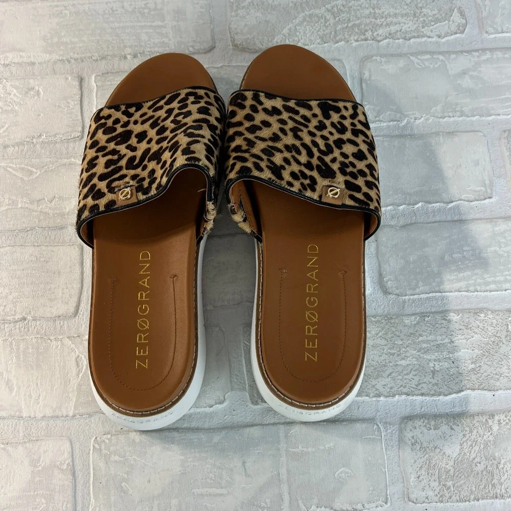 Cole Haan ZERØGRAND Sandals Womens 8 Leopard Animal Print Slides Brown‎ Casual - Picture 4 of 11